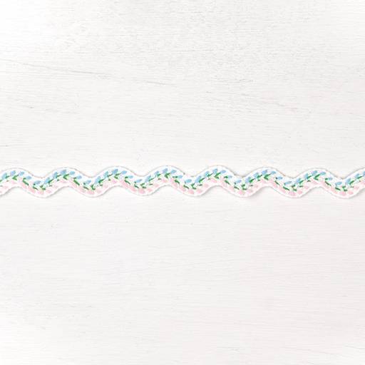 7mm Embroidered Ric Rac - Pink & Blue Flowers - Inspirations Studios