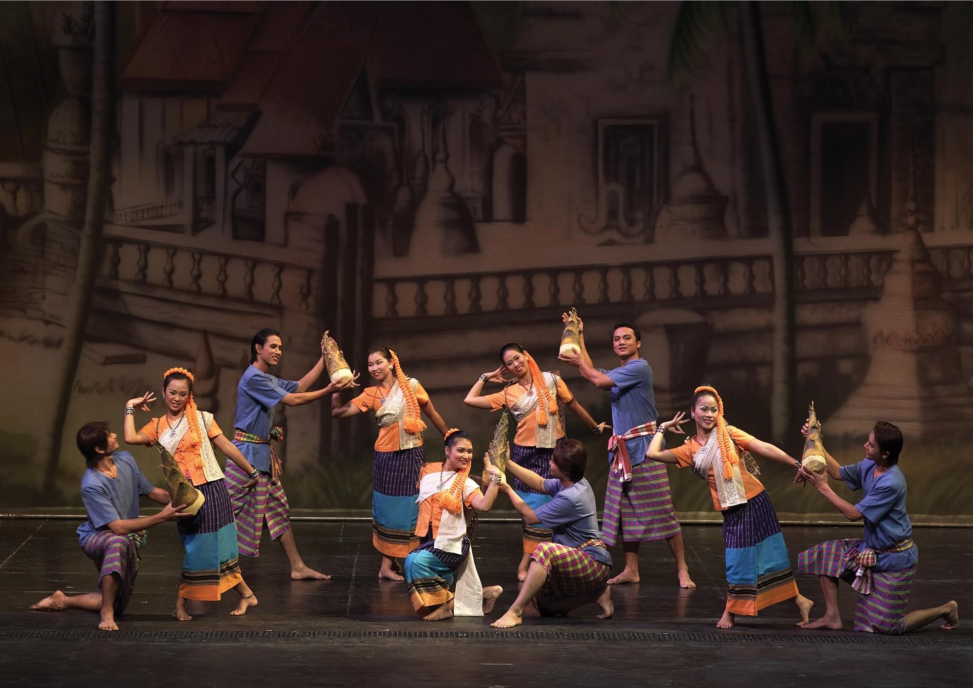 Festive performances with lavish costumes during Siam Niramit Bangkok Show