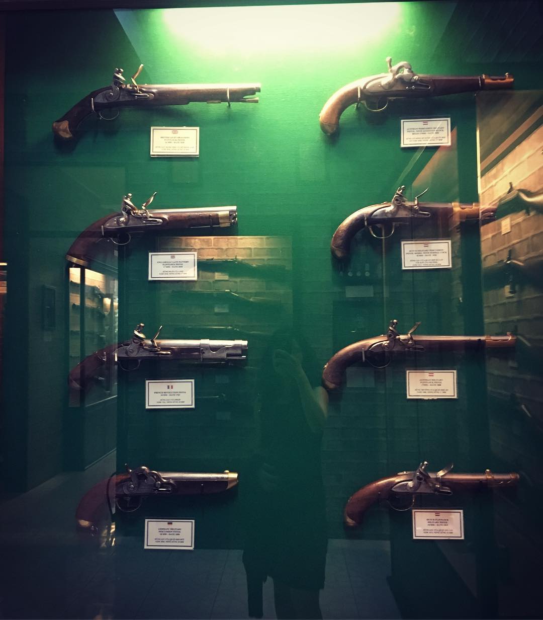 A handgun collection in a museum