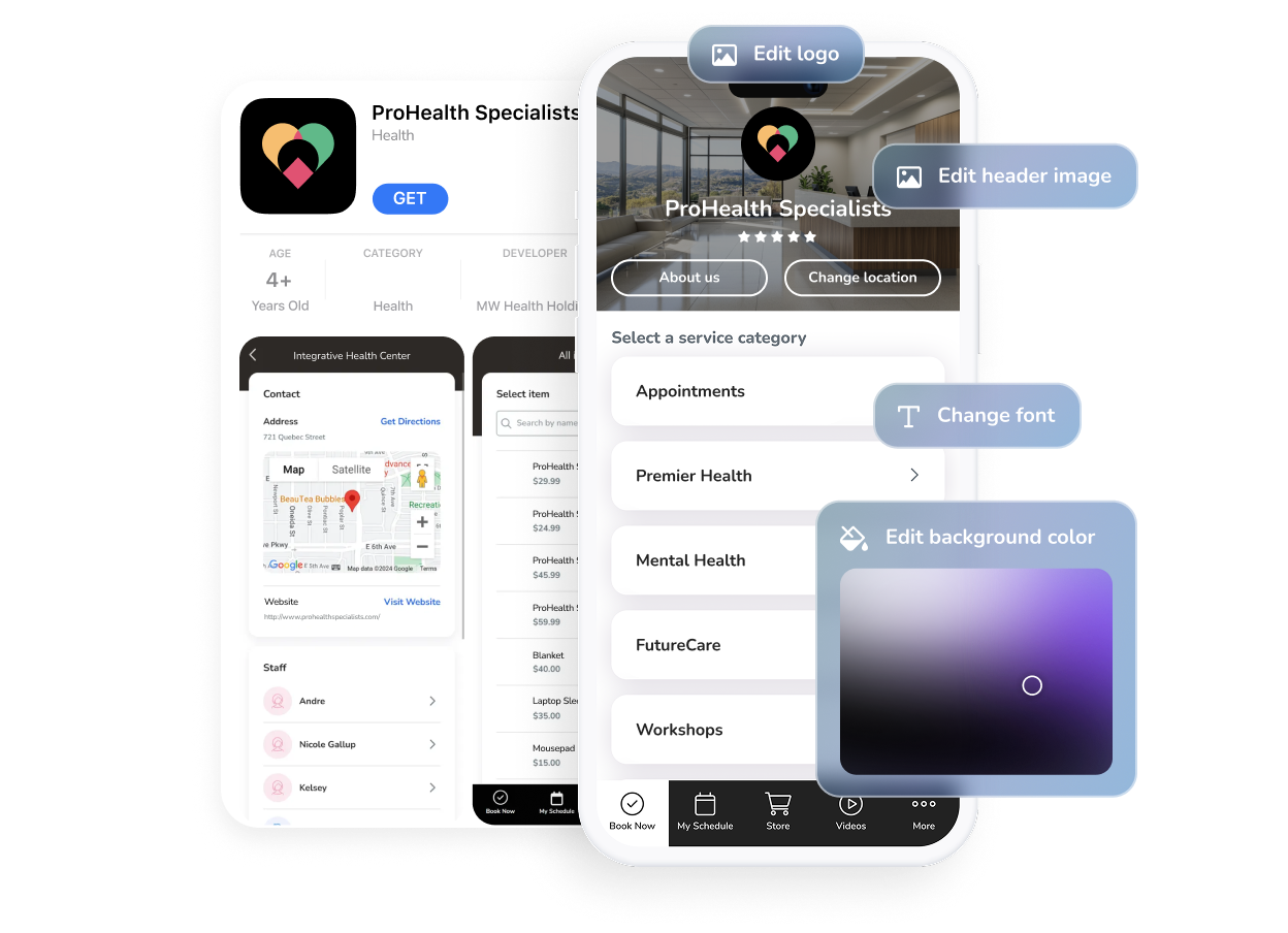 Branded patient app for integrative health centers