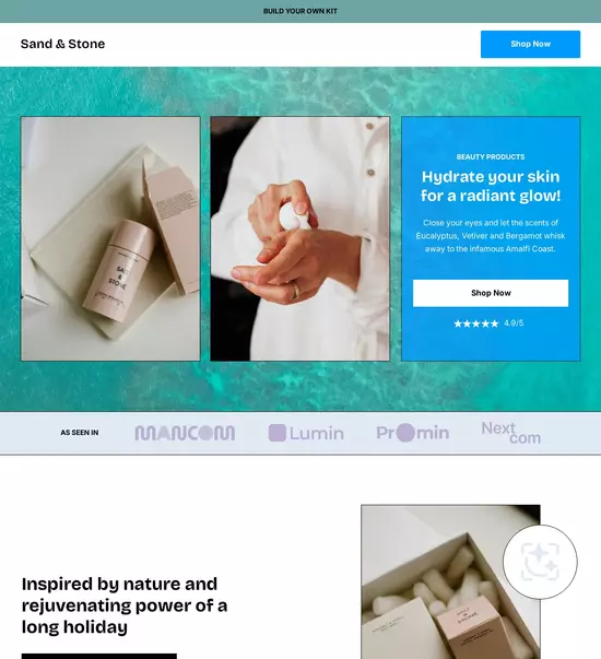 Instapage website builder interface showing a landing page preview with editing tools on the sidebar.