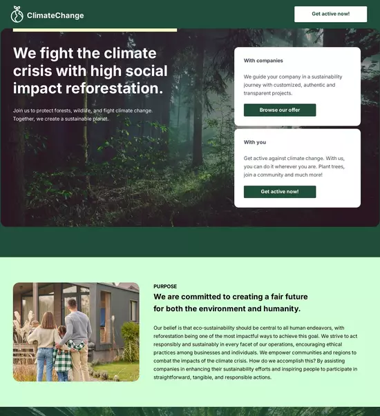 Instapage website builder interface showing a landing page preview with editing tools on the sidebar.