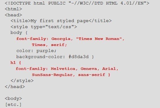 this image shows the HTML and CSS codes added to select font type and color