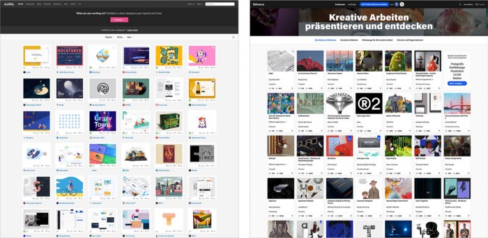 Dribbble versus Behance. Can you spot the difference? Thanks to David Rehman for pointing this out to me. All screenshots: Boris Müller