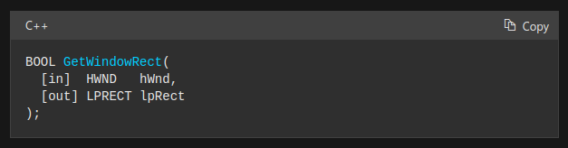 GetWindowRect outputs an LPRECT geometric object, a screenshot by the author