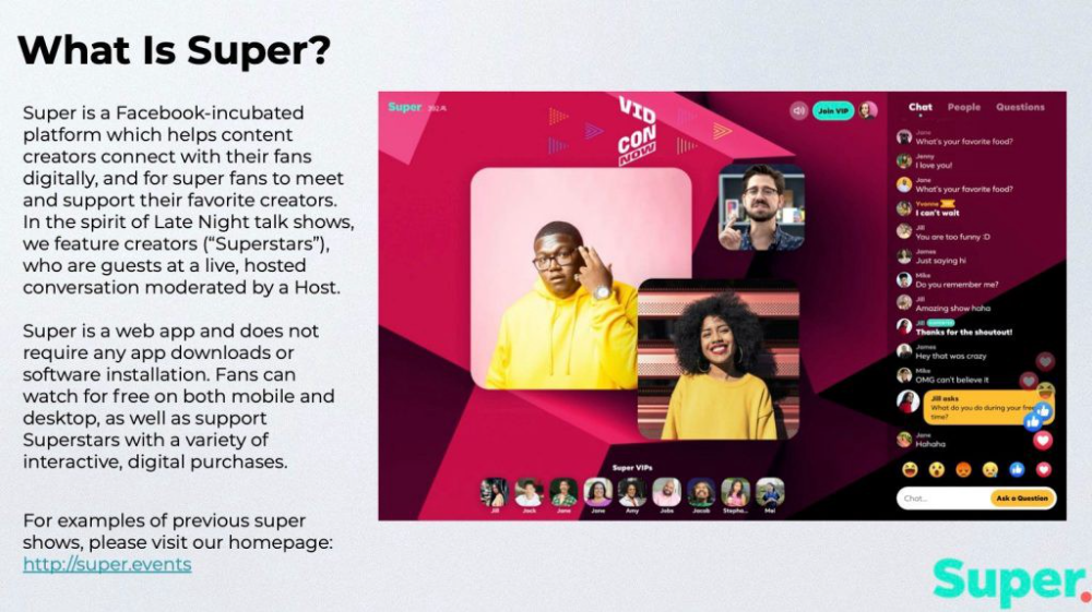 Super by Meta leaked pitch deck — Product Slide: Facebook’s new livestreaming platform for influencers & sponsors