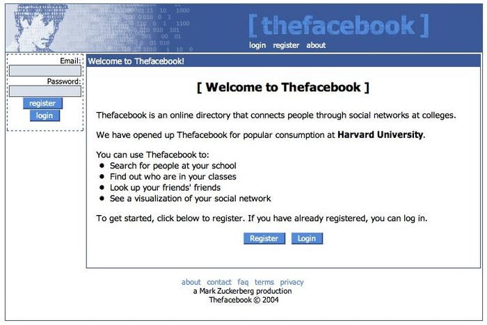 Screenshot of Facebook in 2004 (Source)