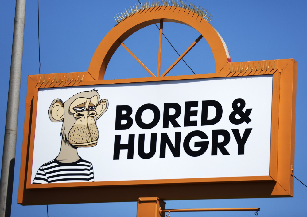 Long Beach, California the sign for the Bored Ape Yacht Club NFT Themed Restaurant, Getty Images, Mario Tama / Staff April 9th 2022