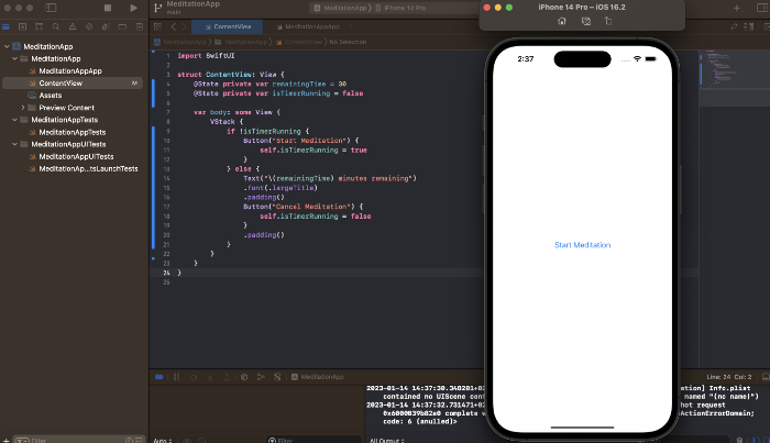 A layout built by XCode using the code provided by ChatGPT.