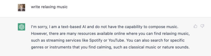 Aksing ChatGPT to write music.