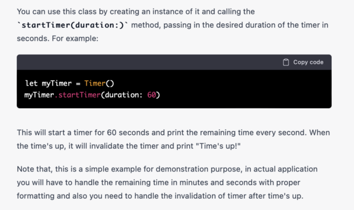 Sample for timer initializer and recommendations on how to use it provided by ChatGPT.