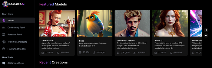 screen cap from Leonardo.ai website app