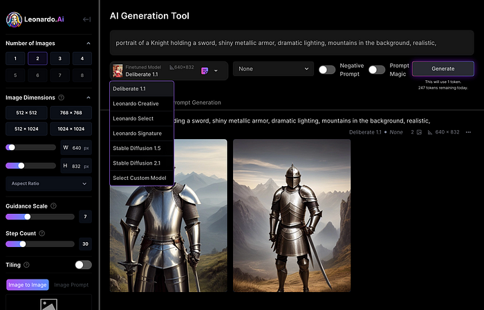 screen cap from Leonardo.ai website app