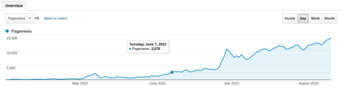 Website stats by pageviews per day