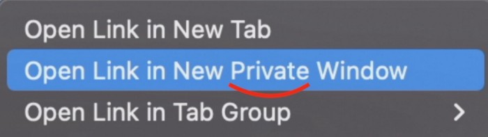 ‘Open Link in New Private Window’ in Mac Safari