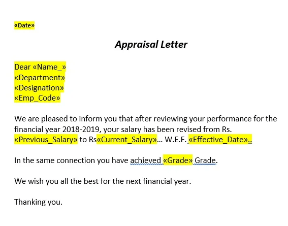 Appraisal Letter Sample