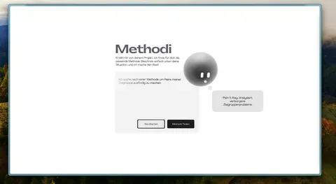 Example of a conversation and response: The user describes their situation, and Methodi provides a concise suggestion for a suitable method.