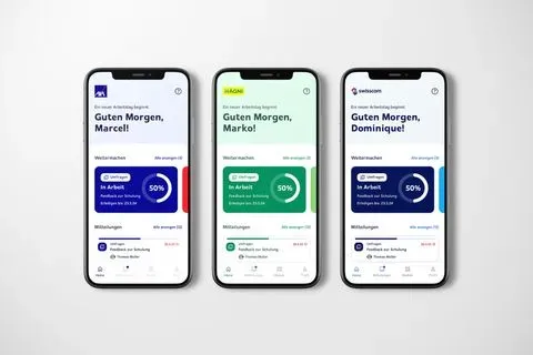 Cuberion is individually designed to match the corporate branding of different companies. Each app version is customized with unique colors, logos, and fonts tailored to the branding of the respective firm.