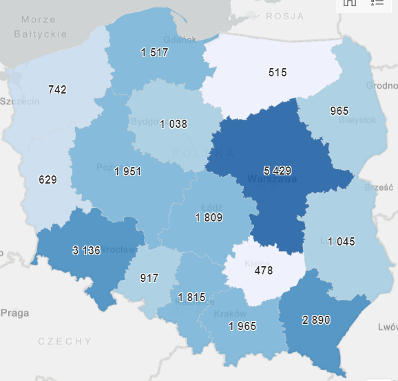 Powiat Ząbkowicki - na zdjęciu mapa szczepień w skali województw 