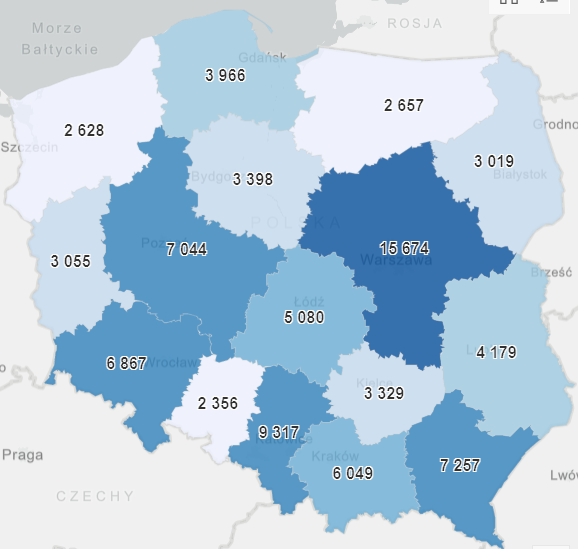 mapa szczepień poszczególnych województw