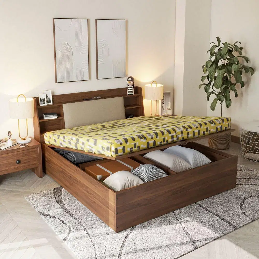 Wakefit Leo Engineered Wood King Size Bed with Hydraulic Storage in Omega Pearl Colour