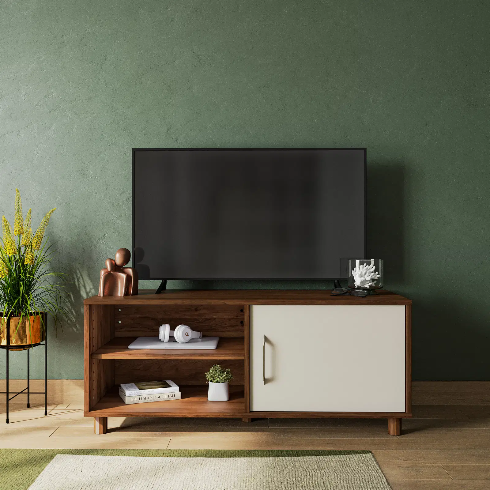 Wakefit Allie Engineered Wood TV Unit in Columbian Walnut and Pumic Grey finish