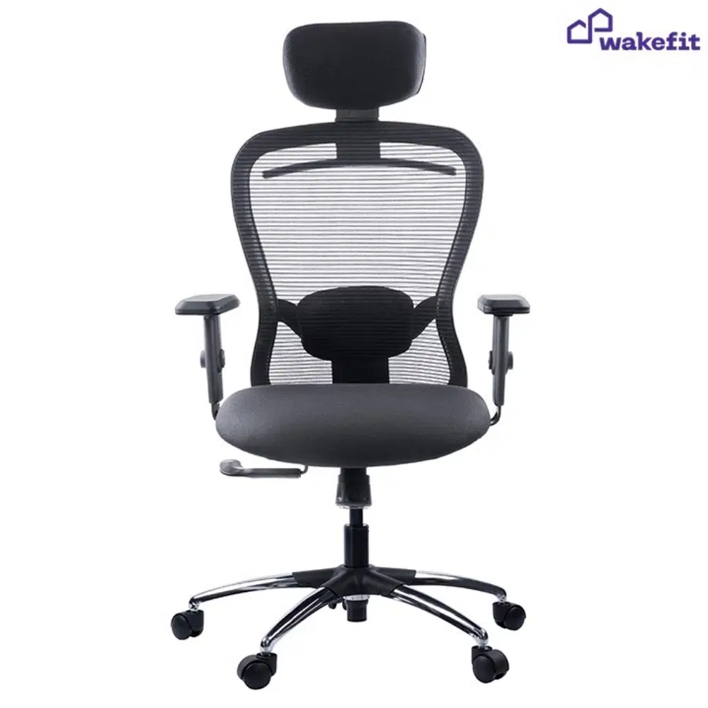 Wakefit Safari Chrome Base Multi Lock Office Chair in Black Colour