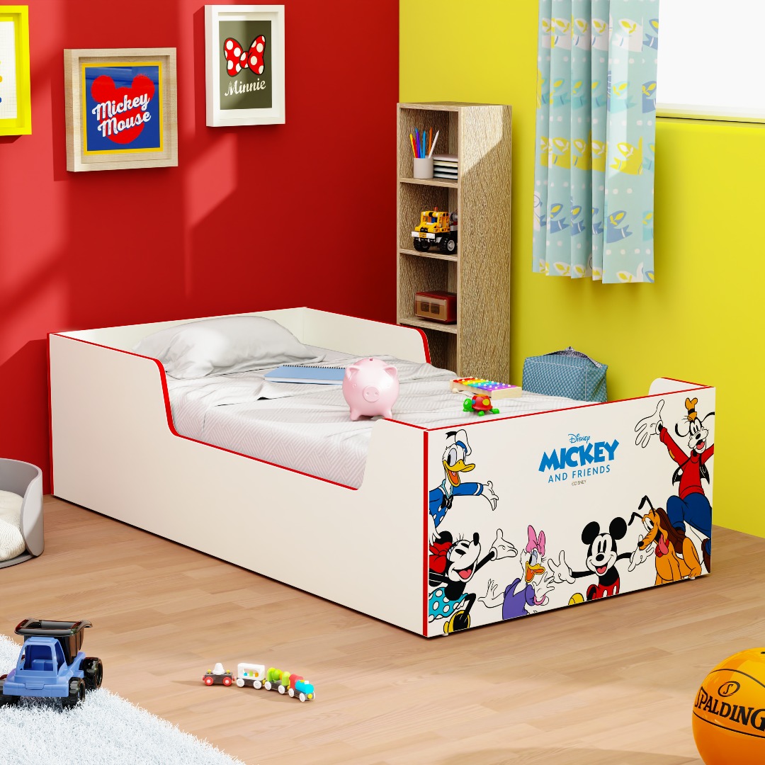Boingg Dreampod Mickey Engineered Wood Single Bed for Kids in Yellow & White Colour with Box Storage