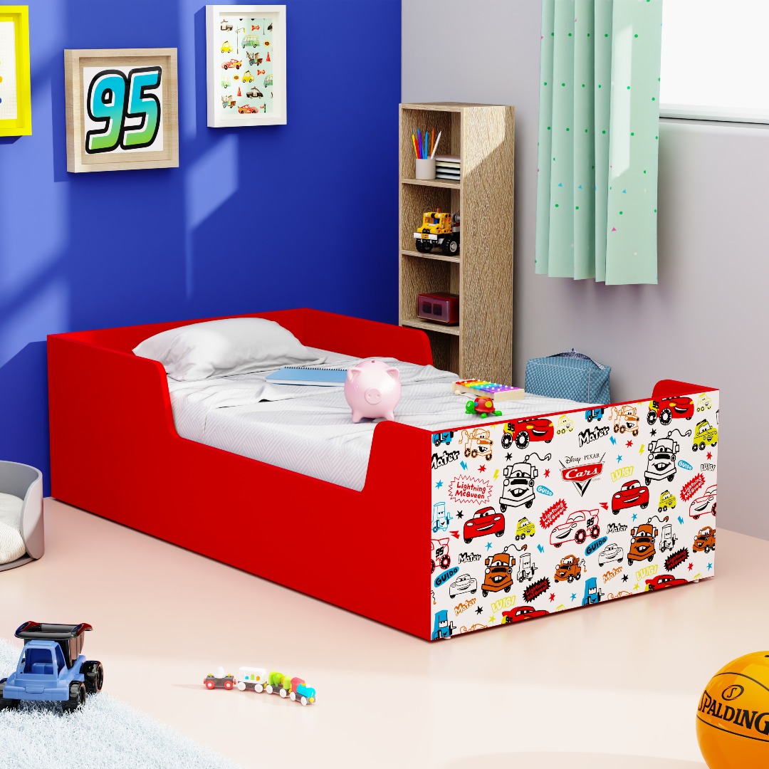 Boingg Dreampod Engineered Wood Car Single Bed for Kids in Red & White Colour with Optional Pull out Drawers