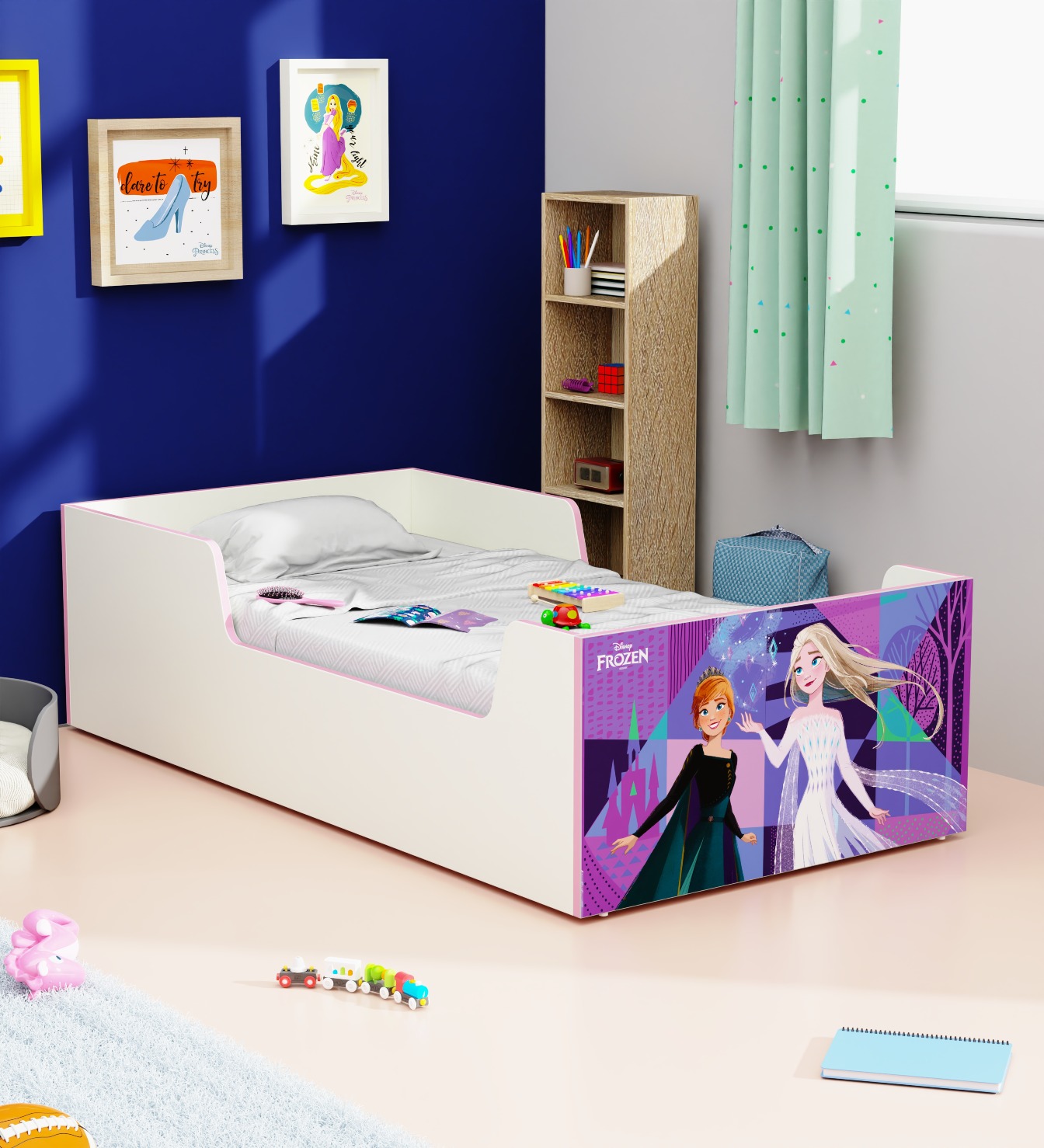 Boingg Dreampod Frozen Engineered Wood Single Bed for Kids in Purple & White Colour with Box Storage