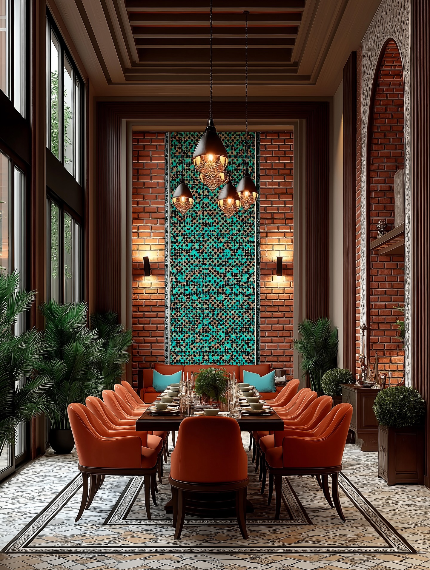 Nahöstlicher Flair: Esszimmer mit Ziegelwänden und orientalischem Chic