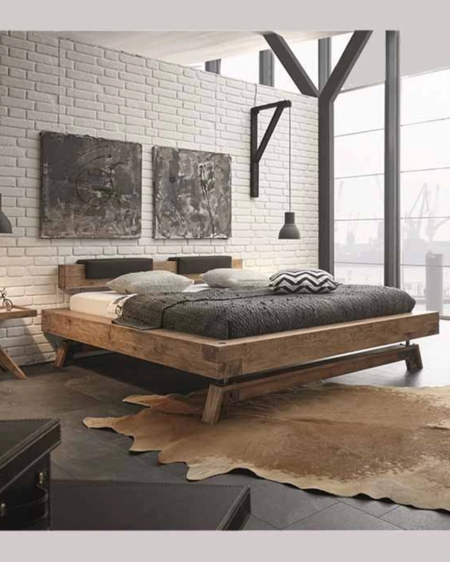 Urban Loft Schlafzimmer mit Industrial Charme und Naturholz-Akzenten