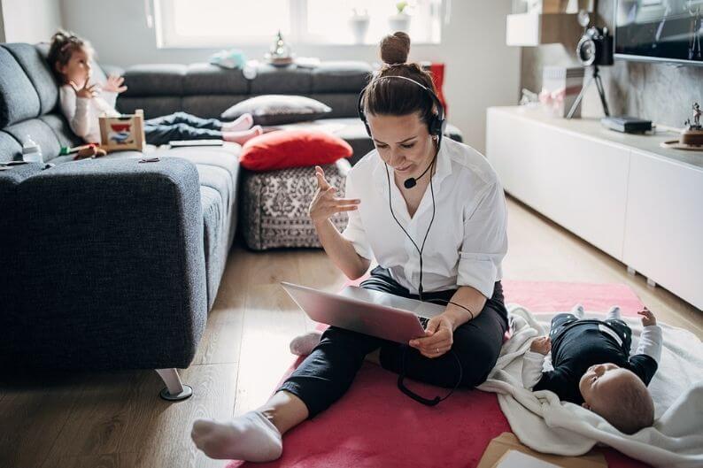 Mother working from home has discovered how business owners can find balance at work by juggling calls while keeping an eye on the kids.