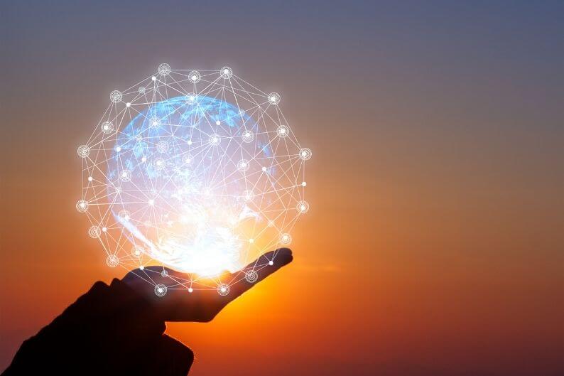A sphere showing globally interconnected technology and innovation