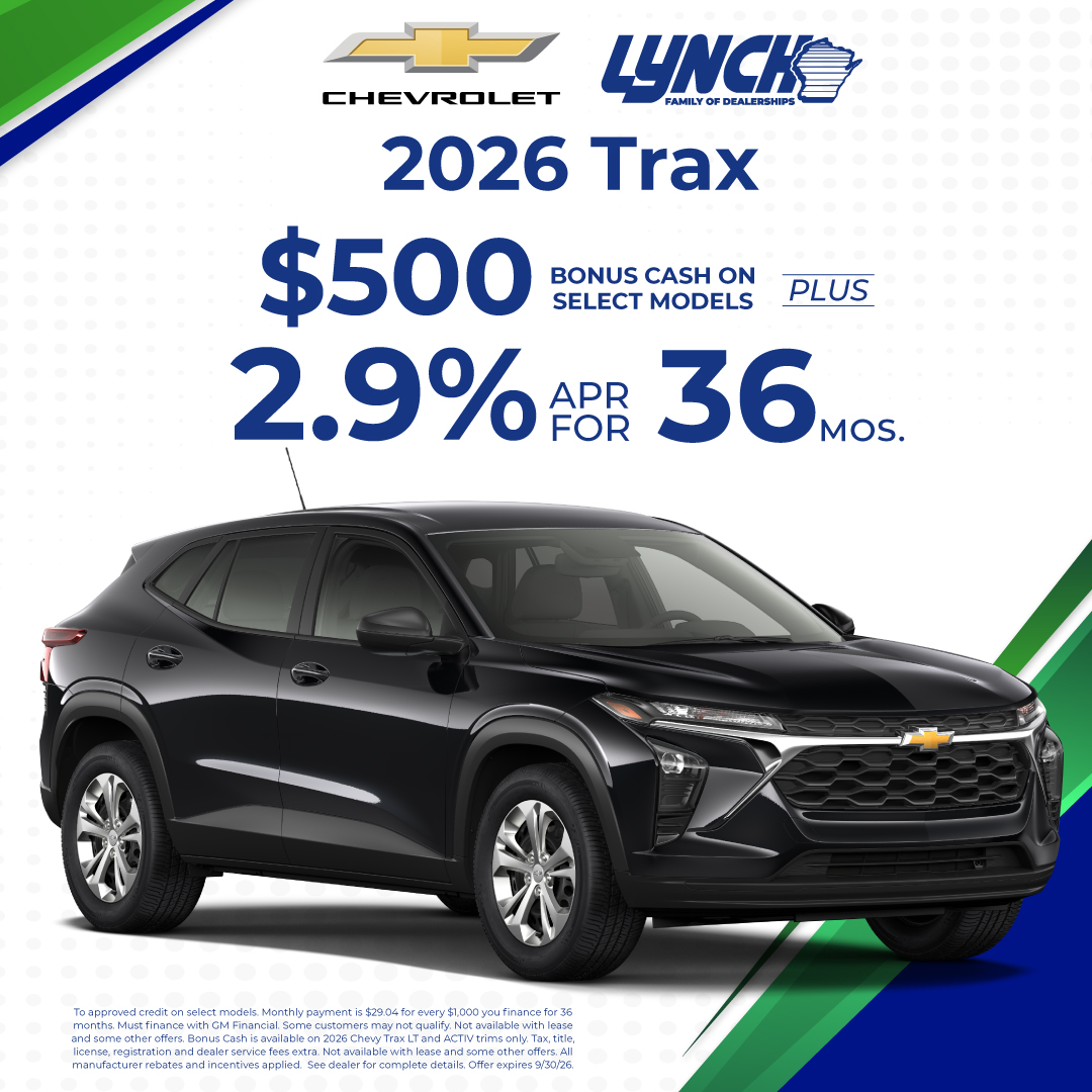 2.9% APR + $500 Bonus Cash on the 2026 Chevrolet Trax