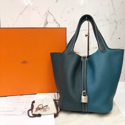 Hermes Picotin Lock casaque bag PM Vert cypres/ Vert bosphore