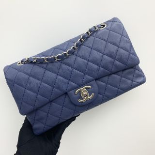 Chanel Bag Caviar Skin 25 No.12 Blue W Flap W/Card