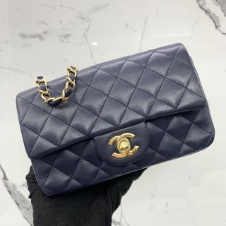 LAMBSKIN MINI RECTANGLE 20CM NAVY GHW NO.21 W./CARD