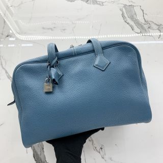 Hermes Victoria 35 Bag in Blue Clemence Leather, R Stamp