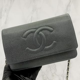 CAVIAR SKIN BLACK NO.15 CHAIN WALLET CC