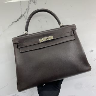 Hermes Kelly 32 Bag in Brown Fjord Leather, J Stamp