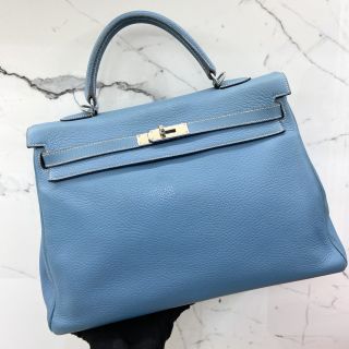 Hermes Bag Kelly 35 Blue With Strap and Lock, J Stamp