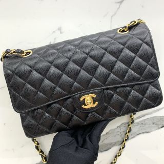 CAVIAR SKIN 25CM MEDIUM DOUBLE FLAP NO.30 BLACK GHW