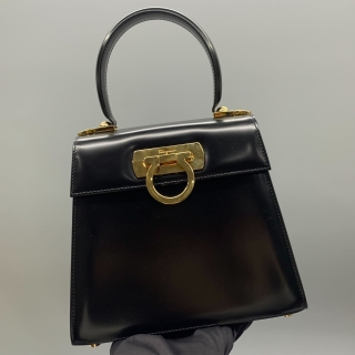 FERRAGAMO BAG GANCINI KELLY BLACK 2WAY