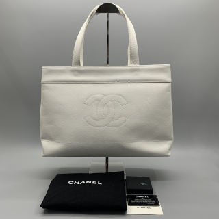 CHANEL BAG CAVIAR SKIN COCO MARK CHAIN TOTE WHITE NO.7