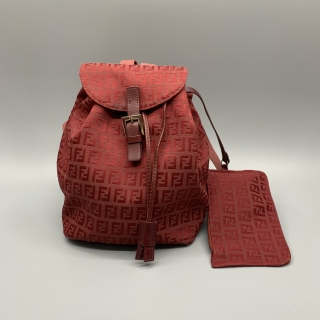 FENDI BAG ZUCCA 8BZ001 BACKPACK RED W/POUCH