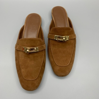 HERMES SHOES SLIP ONS KELLY MULE BROWN #37.5