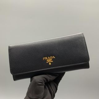 PRADA SLG LEATHER 1MH132 LONG WALLET BLACK W/CARD