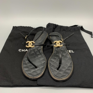 CHANEL SHOES SANDALS COCO MARK PEARL #36