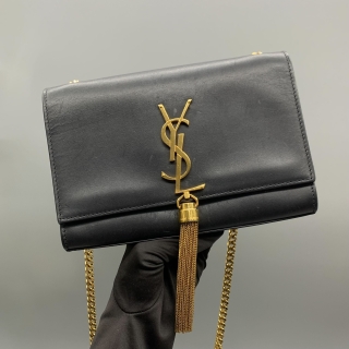 YSL BAG KATE 354119 TASSEL CHAIN SHOULDER GHW BLACK